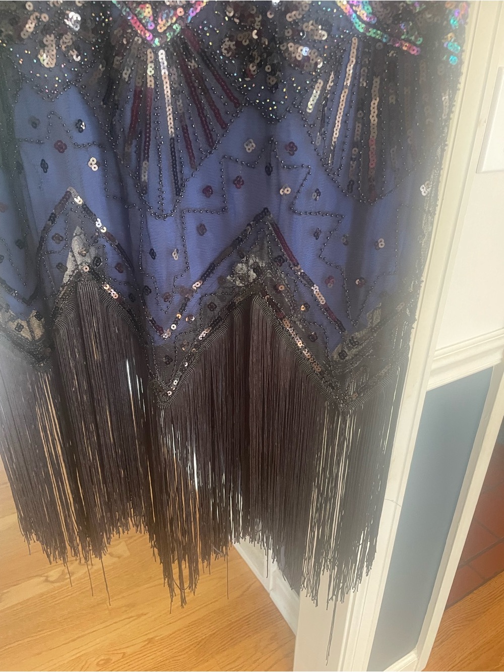 Navy Beaded Fringe flapper dress 1920s roaring 20s costume speakeasy large - Picture 3 of 7